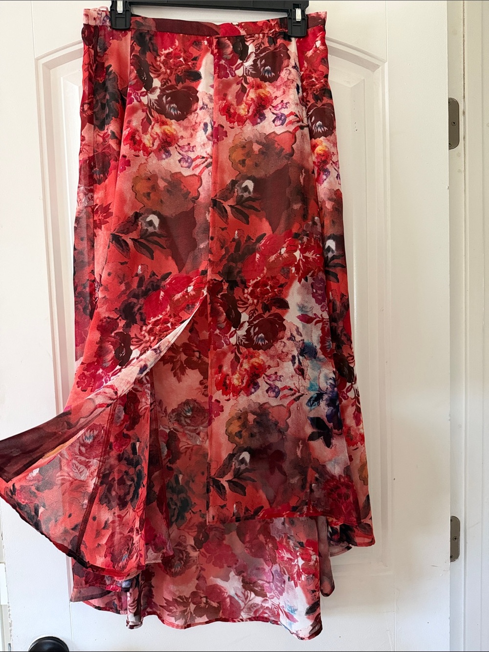 Topshop Red Floral High-Low Skirt - Picture 2 of 6